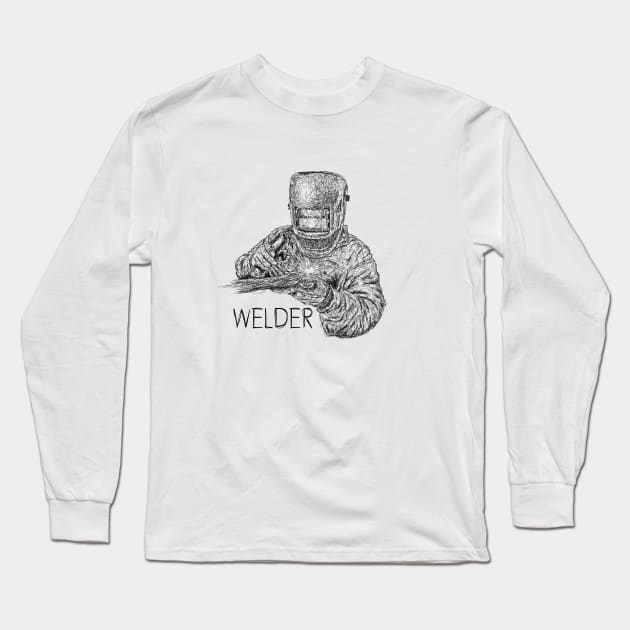 Welder drawing with scribble art Long Sleeve T-Shirt by KondeHipe